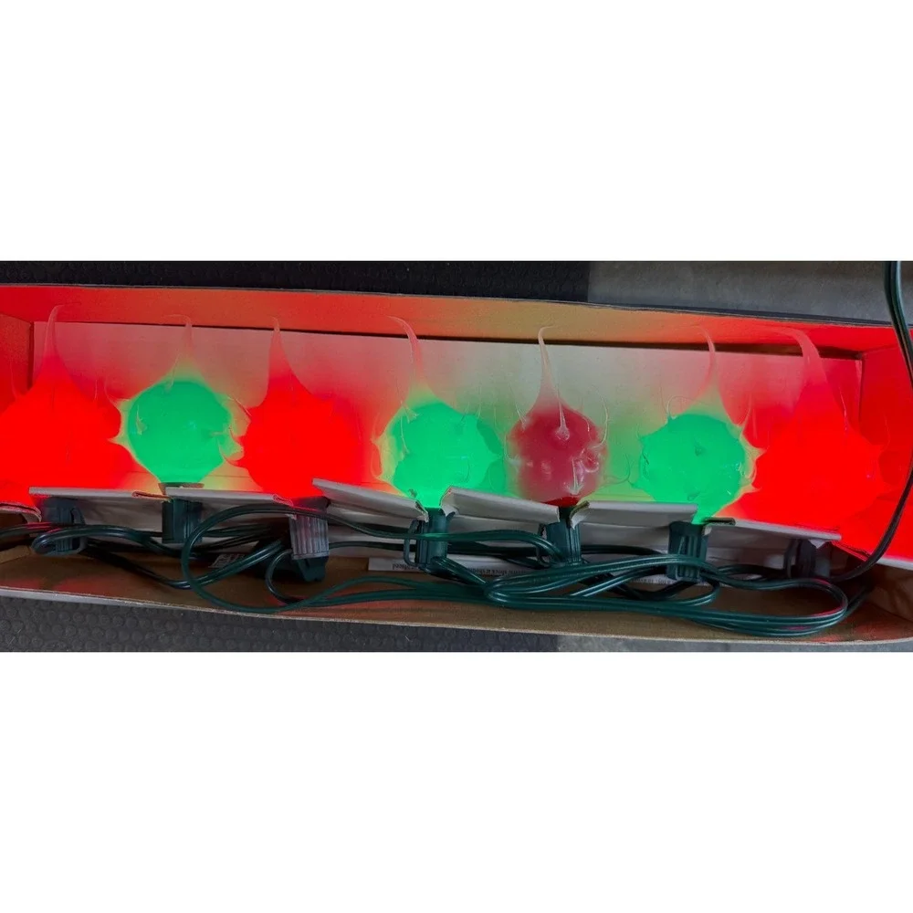 Vintage Holiday String‎ Lights Set 7 Crazy Glow Bulbs Red Green Indoor Christmas